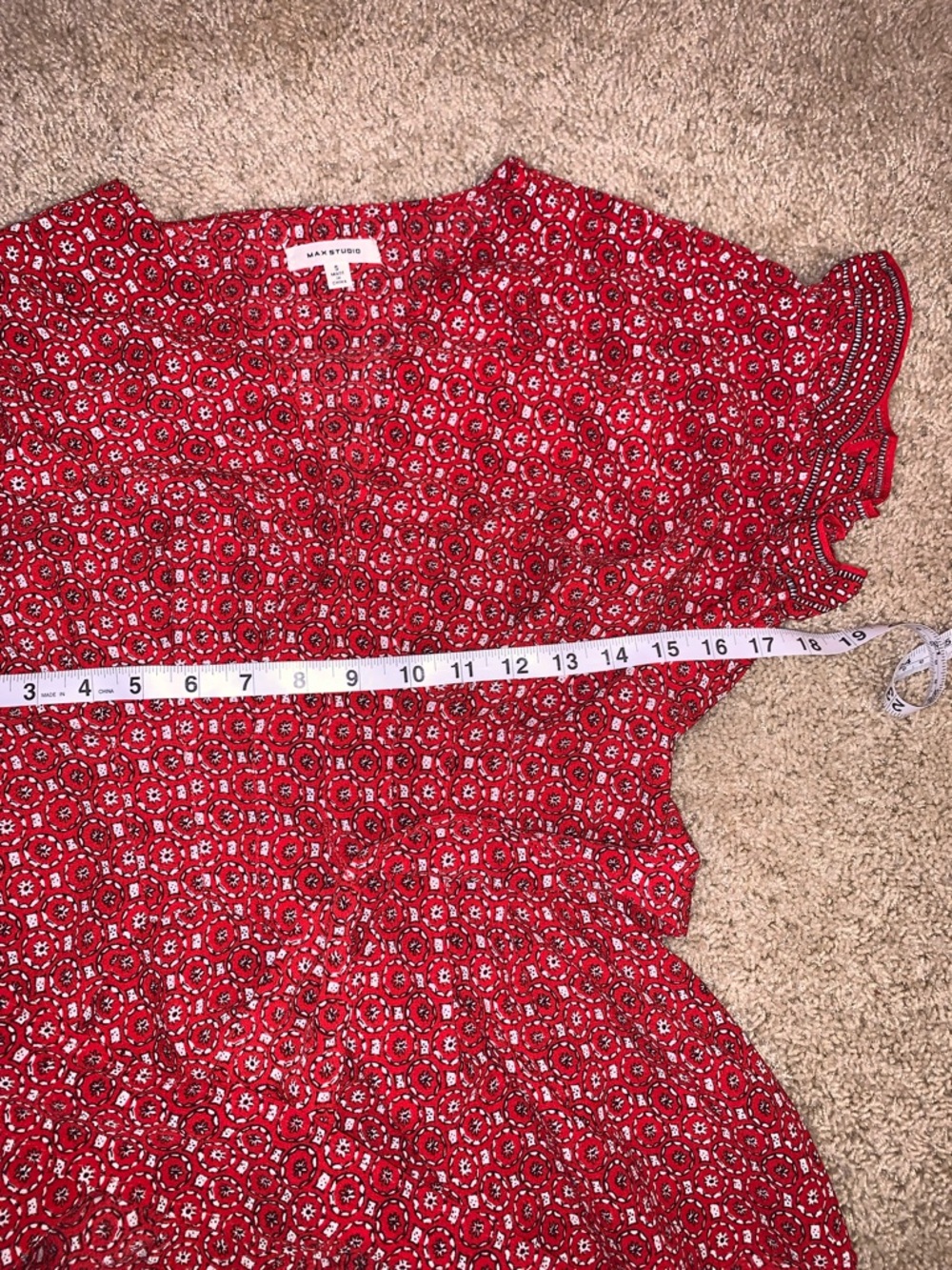 Max Studio Women’s Red Floral Ruffle Peplum Waist Bow Tie Smocked Women's Top - Picture 6 of 9